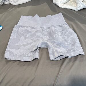 Gray Camo High-Waisted Shorts